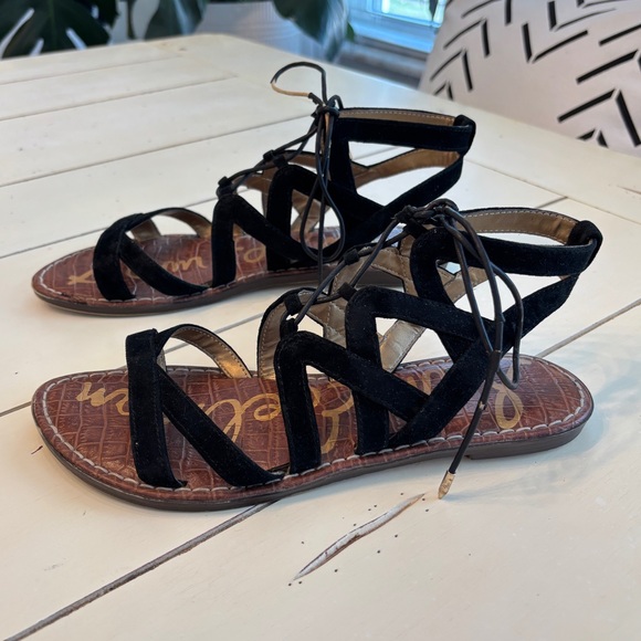 Sam Edelman Gemma Gladiator Leather Lace Up Suede Sandal Women's Size 8 Black - Picture 6 of 12